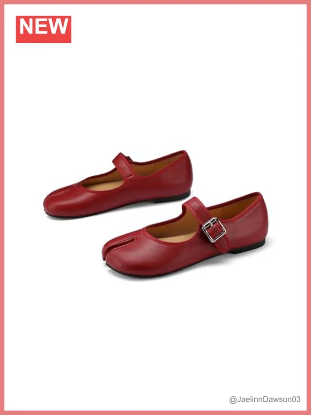Faux Leather Split Toe Mary Jane Flats with Buckle Strap